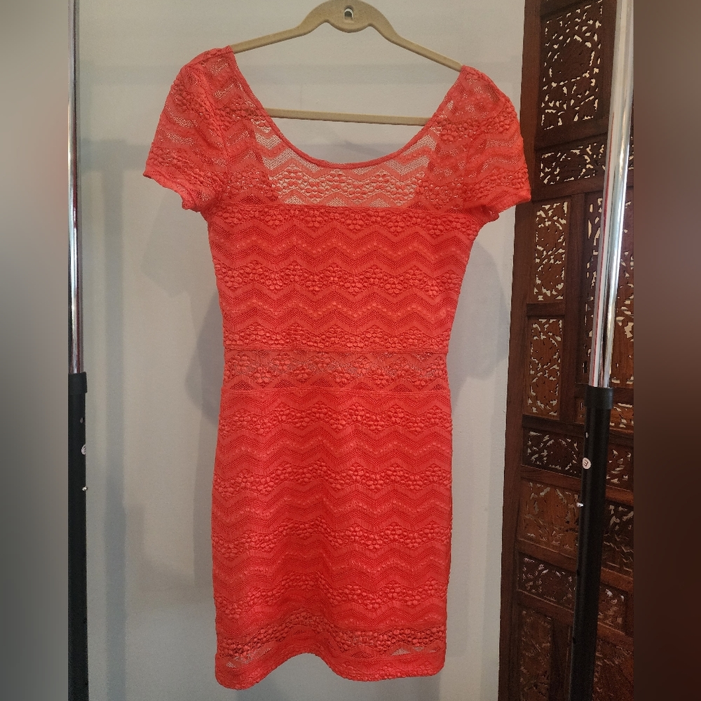 Free People lace cutout coral S/P mini dress
